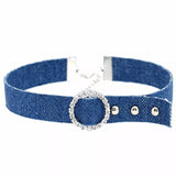 choker jean boucle strass bleu brut