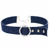 choker jean boucle strass bleu foncé