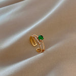 Bague de pied double anneau avec strass vert