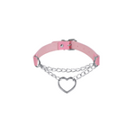 Choker cuir rose double chaine coeur