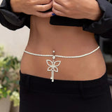 chaine de taille avec piercing papillon a strass