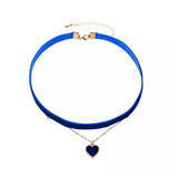 choker bi-matiere et pendentif coeur bleu