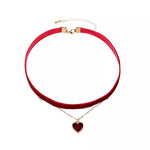 choker bi-matiere et pendentif coeur rouge