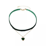 choker bimatiere et pendentif coeur vert